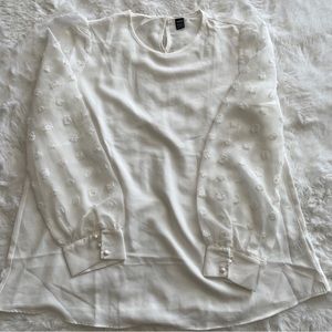 Shein White Polka Dot Sheer Sleeve Blouse Women's Size Large *NEW*